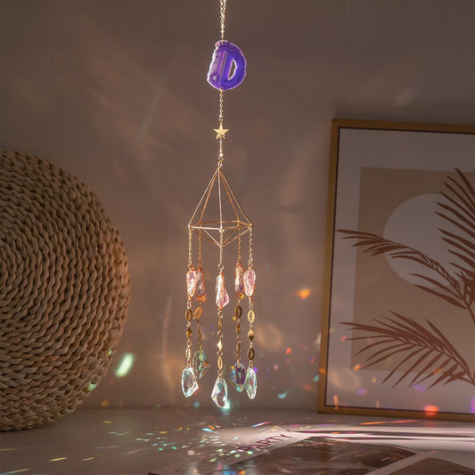 Purple Fairy Faceted Crystal Prism - Handmade Agate Slice Ornament for Rainbow Reflection