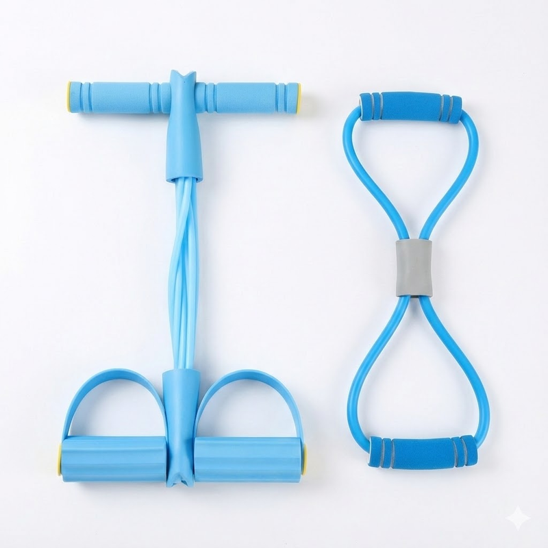 2 PCS Upgraded 6-Tube Pedal Resistance Band & Figure 8 Pull Rope Set Blue Elastic Tummy Trimmer for Home Gym Workout