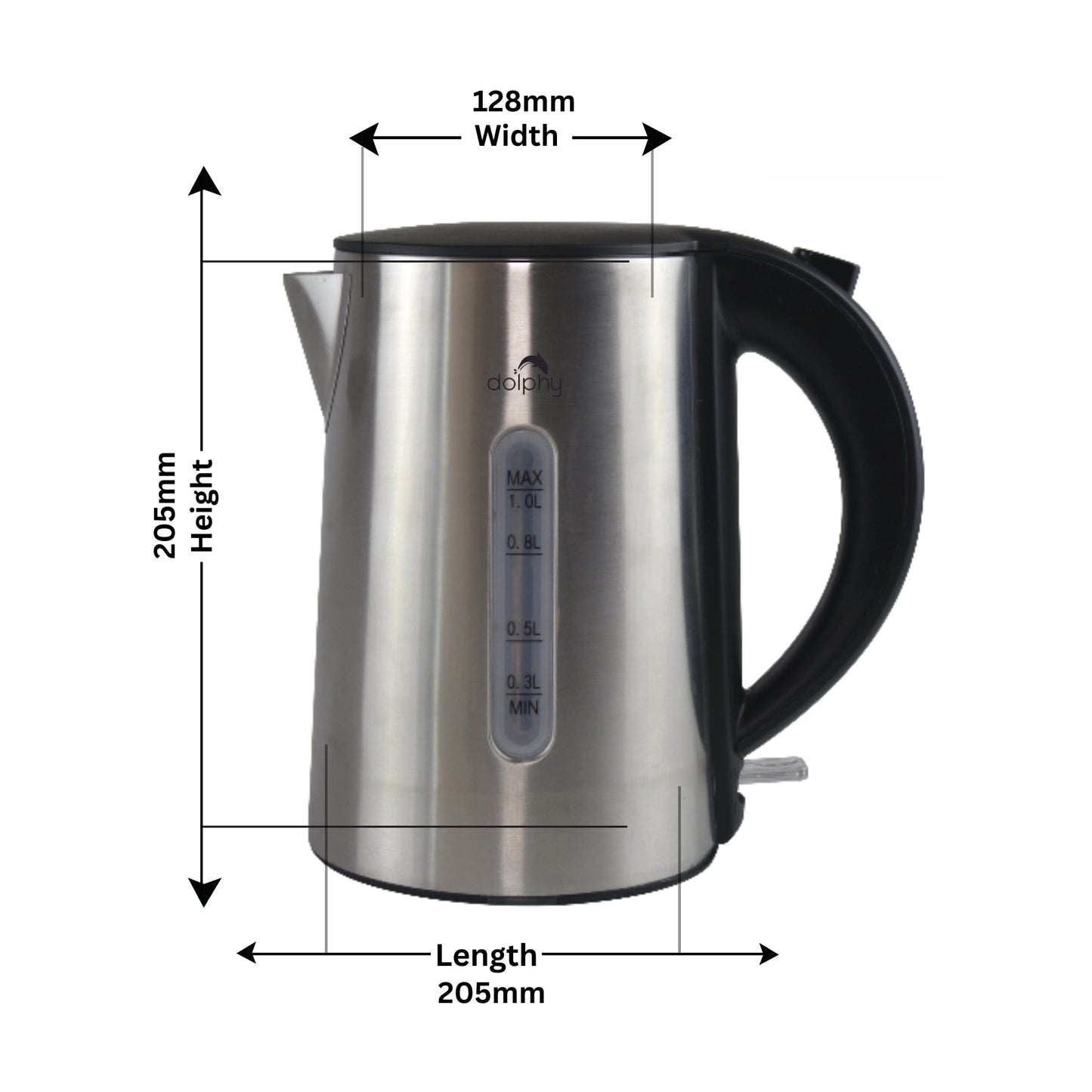 1.0L Brushed Silver Stainless Steel Kettle