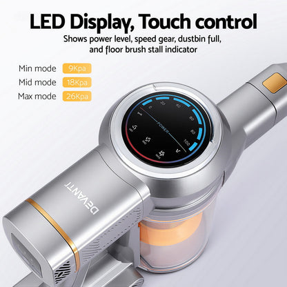 Devanti 300W Stick Vacuum Cleaner Cordless Self-Standing Golden - Powerful Lightweight Cleaning