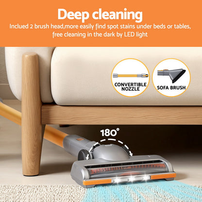 Devanti 300W Stick Vacuum Cleaner Cordless Self-Standing Golden - Powerful Lightweight Cleaning