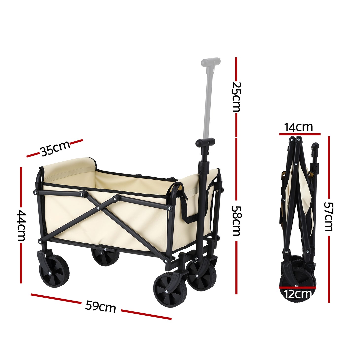 Gardeon Garden Cart Folding Trolley Camping Wagon Barrow Outdoor Beach Beige - #product
