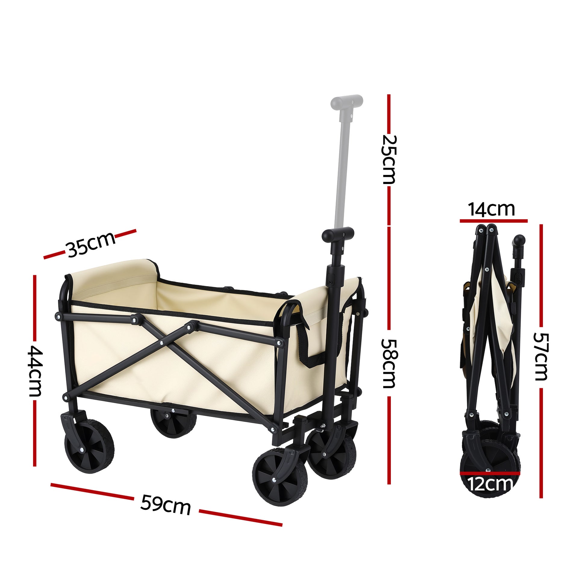 Gardeon Garden Cart Folding Trolley Camping Wagon Barrow Outdoor Beach Beige - #product