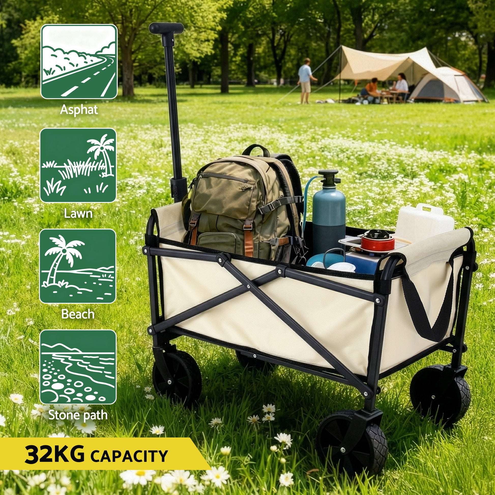 Gardeon Garden Cart Folding Trolley Camping Wagon Barrow Outdoor Beach Beige - #product