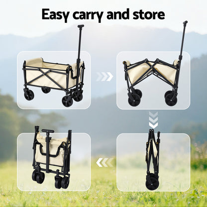 Gardeon Garden Cart Folding Trolley Camping Wagon Barrow Outdoor Beach Beige - #product