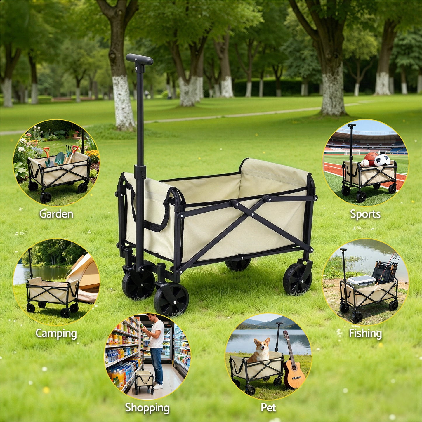 Gardeon Garden Cart Folding Trolley Camping Wagon Barrow Outdoor Beach Beige - #product